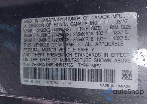 2017 Honda Cr-V Ex-L/Ex-L Navi z USA, uszkodzony, nr VIN 2HKRW1H89HH513736